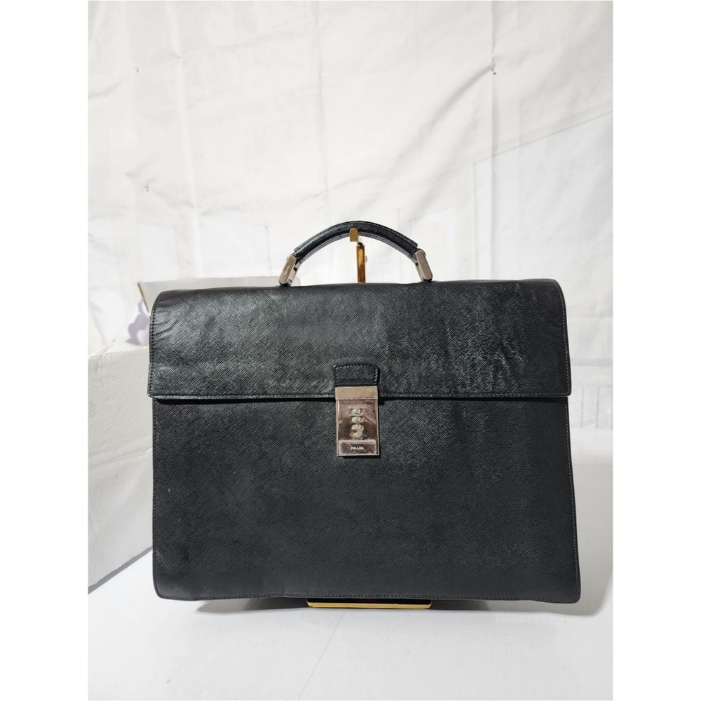 Prada Saffiano Leather Top Handle Briefcase Black